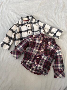 Kids Plaid flannel Button-Up Shirt - Red/Black & White Options 3-6 months